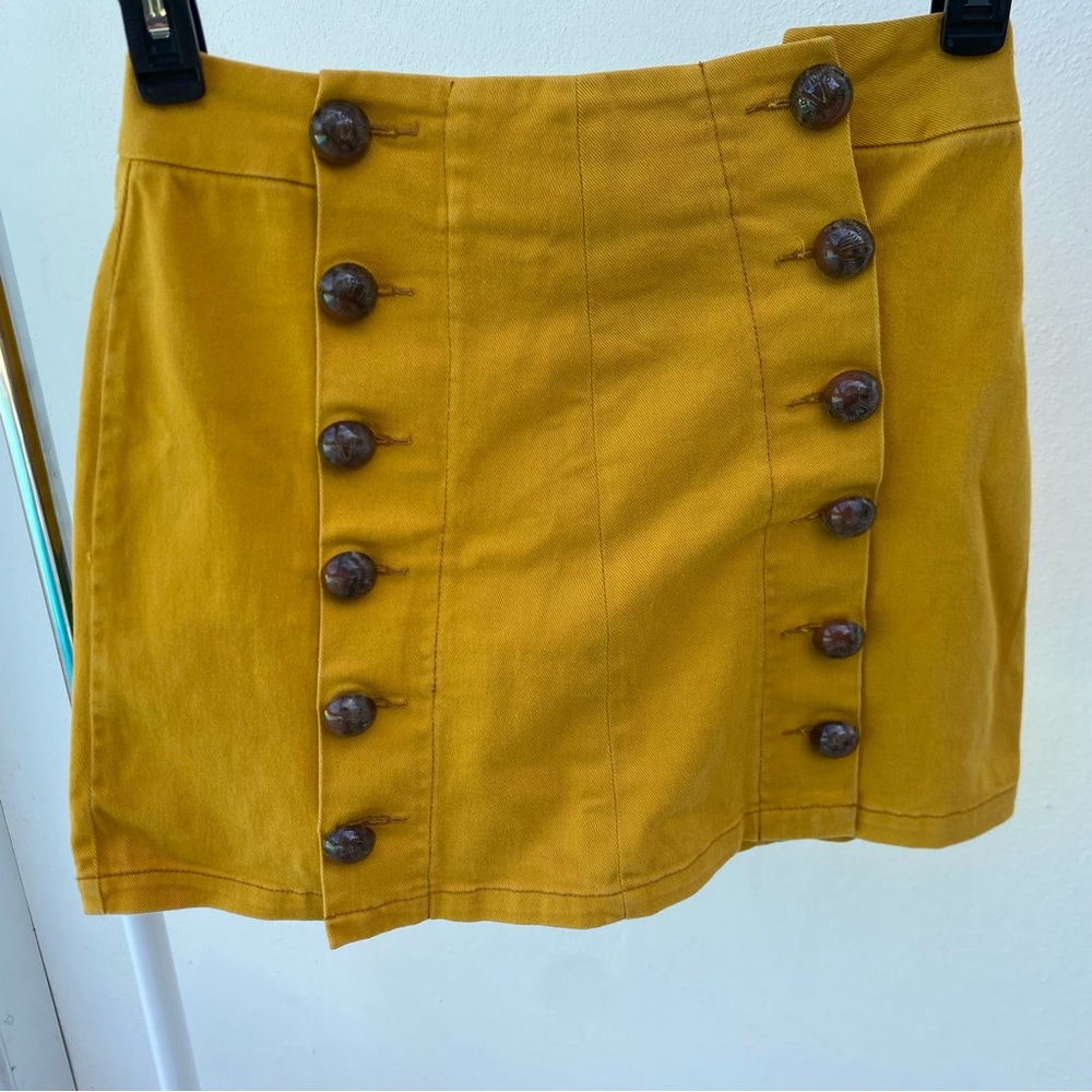 Mixed Jeans Mustard Yellow Button Front Skirt Size Small